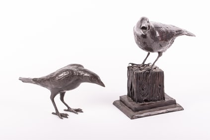 Two Bronze Sculptures of Ravens, signed J. M. Roser