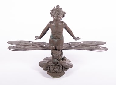 An Art Nouveau Bronze Fountain of a Nymph and Dragonfly, Rachel Marshal Hawks