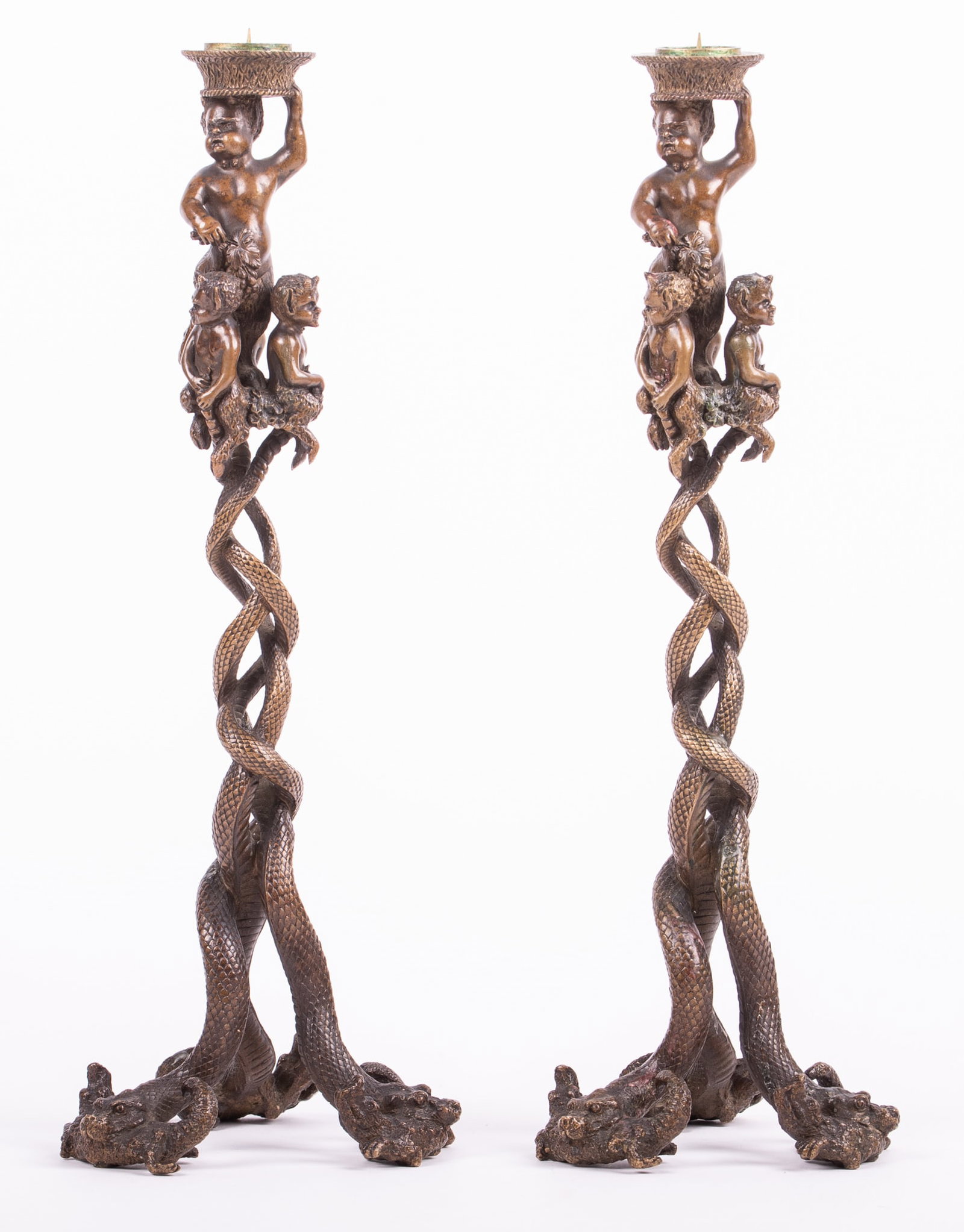 A Pair of French Bronze Satyr and Serpent Candlesticks, Christophe Fratin (1 of 7)