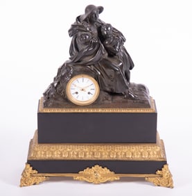 A Louis Philippe Bronze and Marble Figural Mantel Clock