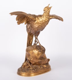 A Large French Gilt Bronze Animalier Figure Group, Alfred Barye