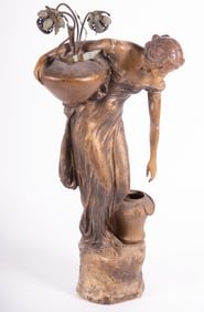 A Large Art Nouveau Terra Cotta Lamp, after Goldscheider