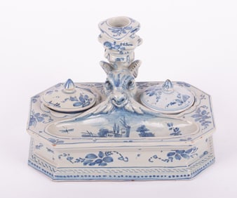 An Antique Delft Pottery Figural Inkwell