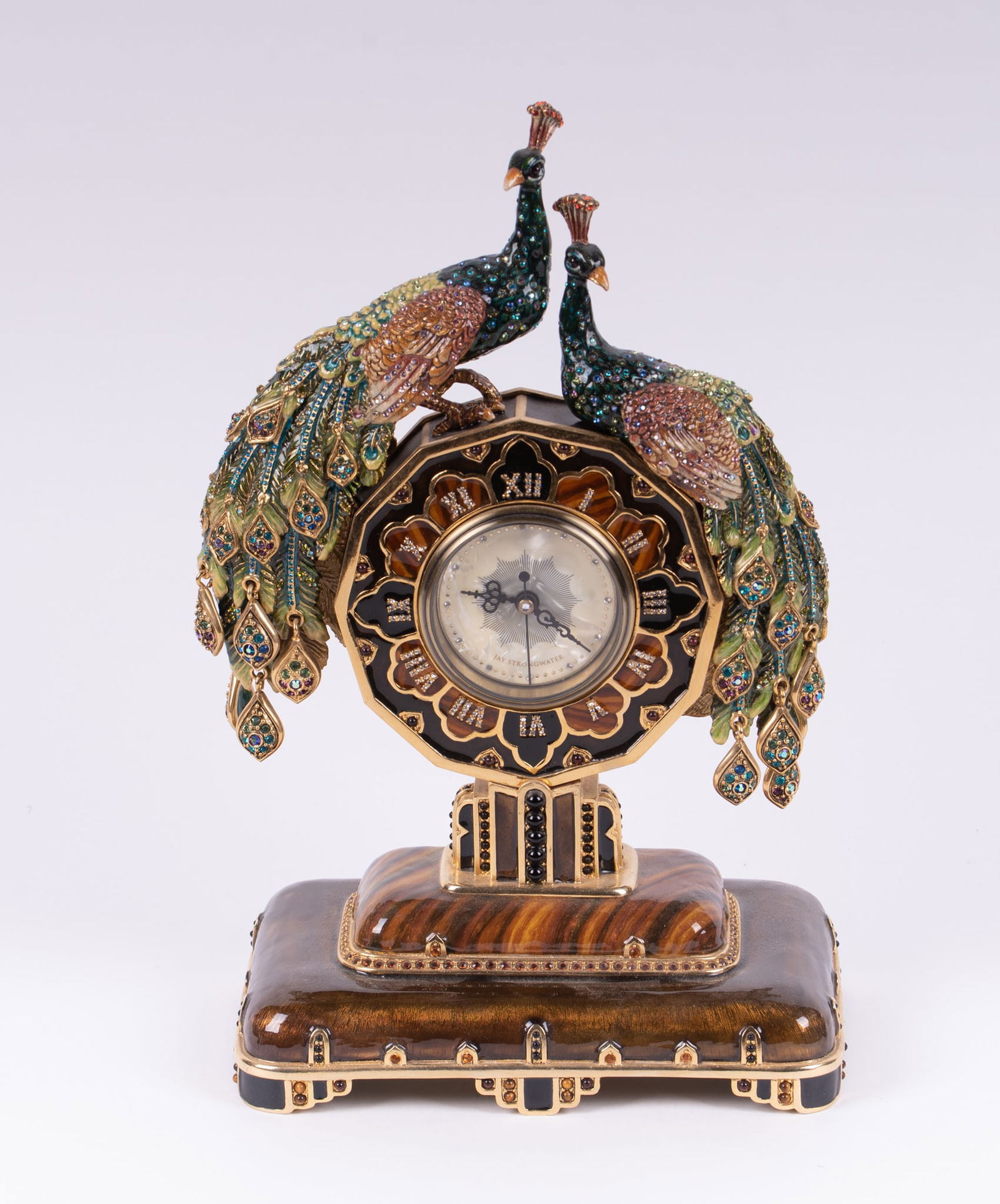 A Jay Strongwater Jeweled Peacock Mantle Clock (1 of 7)
