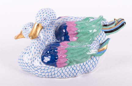 A Large Pair of Rare Herend Porcelain Ducks