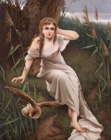 A Berlin KPM Porcelain Plaque, Maiden with Owl, Circa 1900