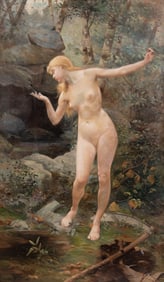 H Gregoire, France Late 19th-Early 20th Century, Nude in a Verdant Creek, 1900, oil on canvas, small