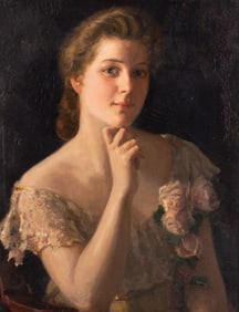 John Nelson Marble, New York, California (1855-1918), Portrait of a Young Woman with Lace Gown and