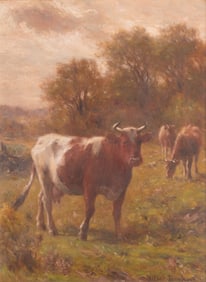Albert Thompson, Massachusetts / Europe (1853-1906), Cows in a Field, oil on canvas