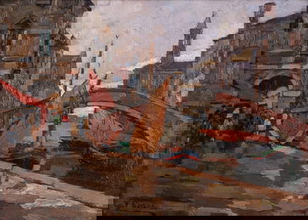 Angelo Pavan, Italy (1893-1945), Venice Canal, oil on board: Angelo PavanItaly, (1893-1945)Venice Canaloil on boardsigned lower left, framed.8 x 11 inches