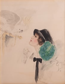 Eleanor Parke Custis, American (1897-1983), Girl with Cockatoo, watercolor on paper