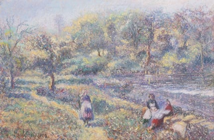 Hughes Claude Pissarro, France, Ireland (b. 1935), Trois Jeunes Commeres au Bord de l'Orme, pastel