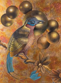 Siegfried Reinhardt, Missouri / Germany (1925-1984), Bird on a Branch, 1975, oil on masonite