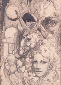 James Dean Pegg, Missouri (b. 1953), The Unicorn, 1979, ink and graphite on paper