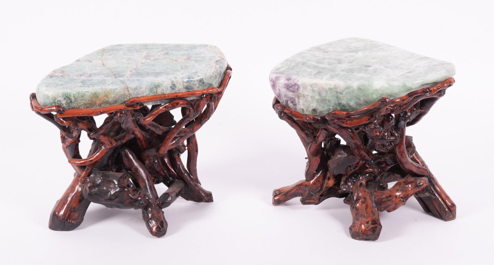 A Pair of Chinese Quartz and Carved Wood Stands (1 of 4)
