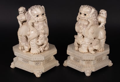 A Pair of Chinese Carved Guardian Lions