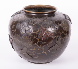 An Asian Bronze Jardiniere with Applied Butterflies