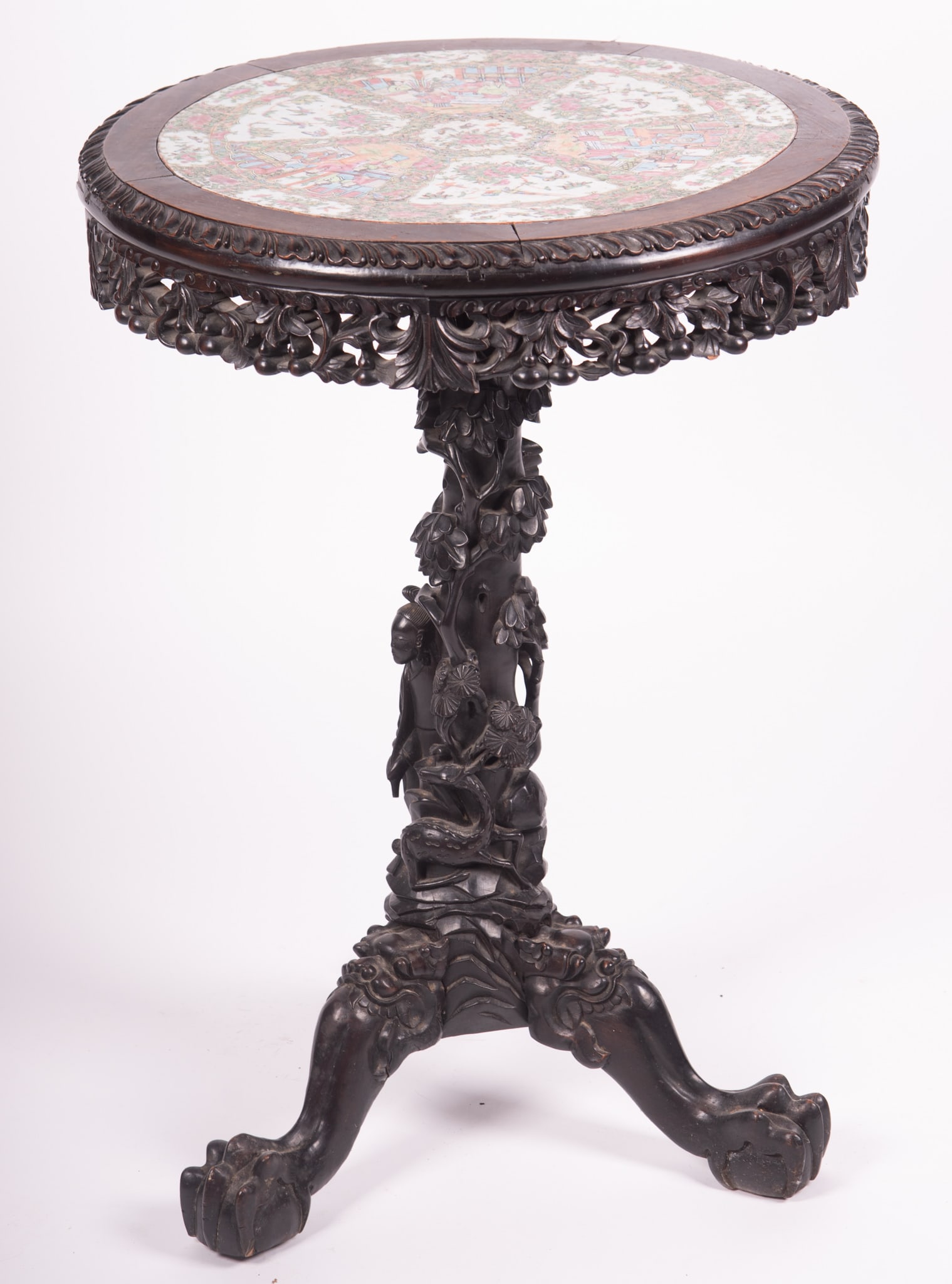 Chinese Carved Center Table With Inset Famile Rose Top (1 of 4)