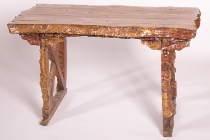 Chinese Burl Wood Naturalistic Carved Table