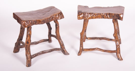 Pair Of Chinese Burl Root Stools