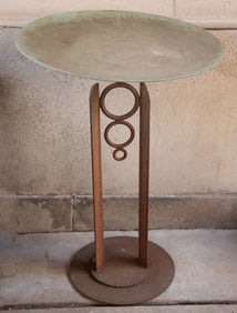 Modernist Copper and Iron Birdbath