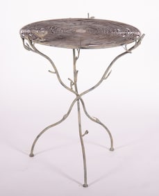 Metal Table With Birds and Round Wicker Top