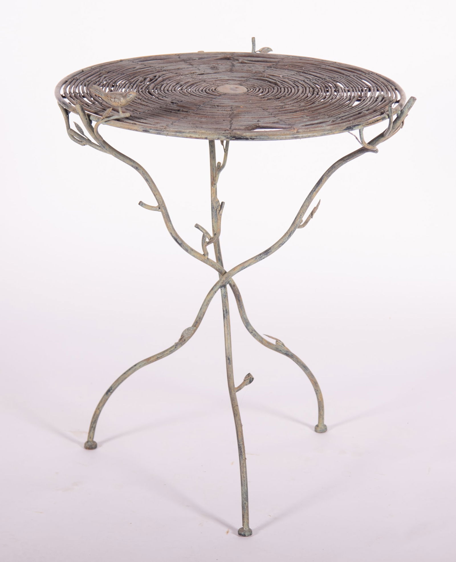 Metal Table With Birds and Round Wicker Top (1 of 4)
