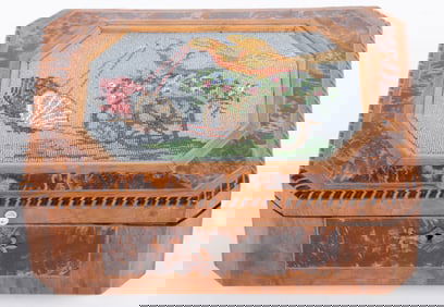 An Antique English Burl Wood and Beaded Work Box