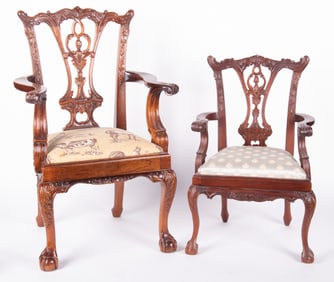 Two Semi Antique Chippendale Style Doll's Chairs