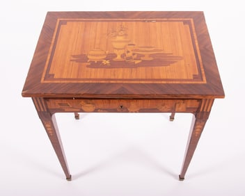 Early Nineteenth Century Marquetry Inlaid Single Drawer Table