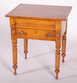 Antique American Tiger Maple Two Drawer Work Table