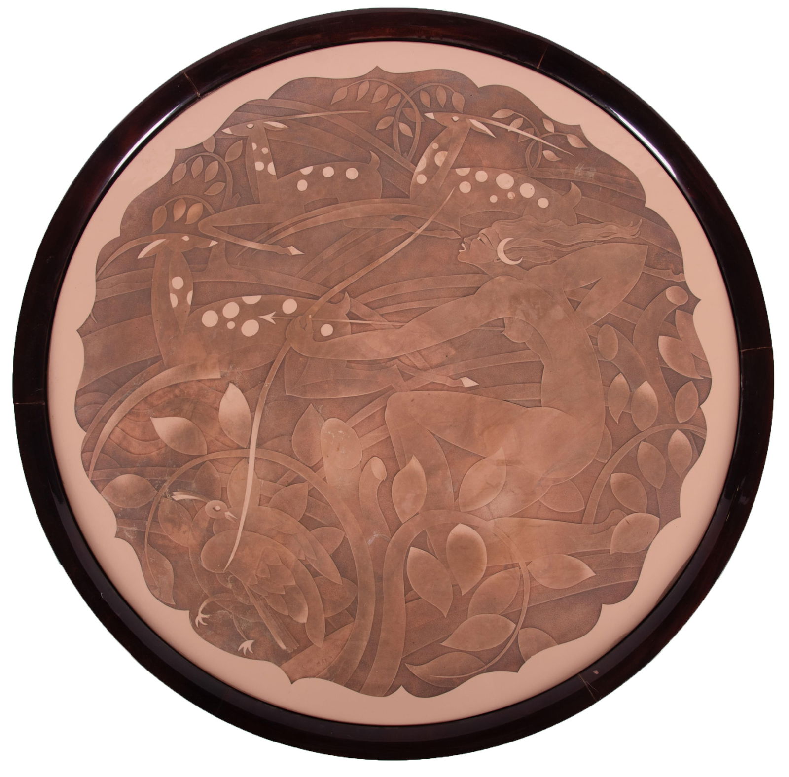 Art Deco Coffee Table with Paper Collage Surface Depicting Diana the Hunter (1 of 8)