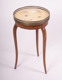 Marble Top Side Table With Inlaid Marble Butterfly Decoration