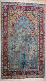 Handwoven Persian Directional Throw Rug With Silk Highlights