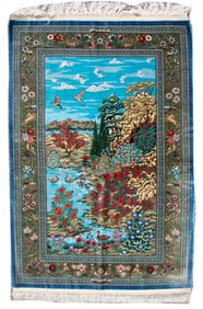 Beautifully Handwoven Persian Silk Pictorial Rug, Signed