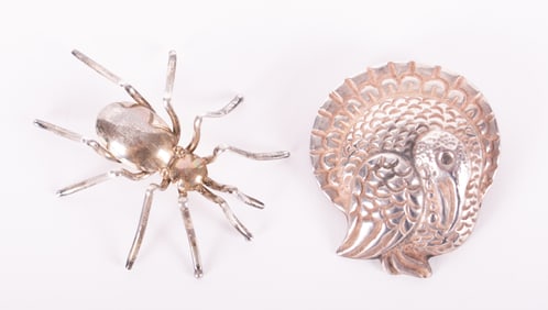 Sterling Figural Turkey Brooch by M Velazquez