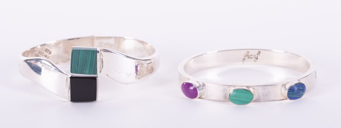 Vintage Sterling Hinged Bracelets with Stones