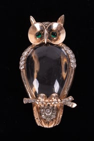Trifari Sterling Jelly Belly Owl Brooch