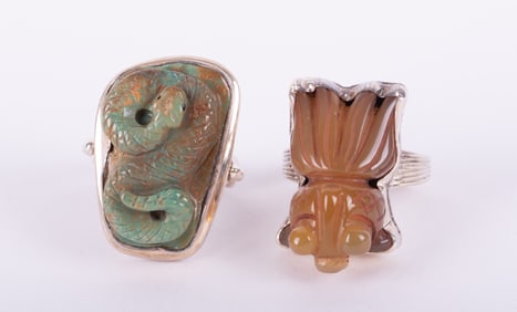 Sterling Rings with carved Figural Stones