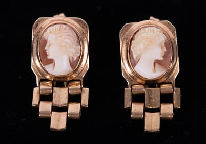 14K Yellow Gold Cameo Earrings