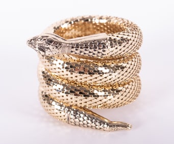 Whiting and Davis Gold Tone Metal Mesh Serpentine Wrap Around Snake Bracelet