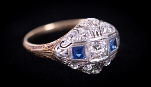 Antique Diamond and Sapphire Ring