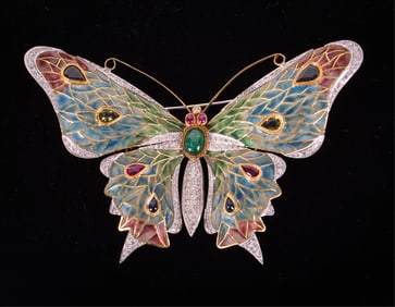 Plique-a-Jour Enamel Butterfly Brooch