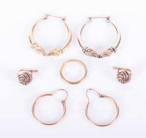 18K Yellow Gold Cartier Band plus Three Pair 14K Earrings