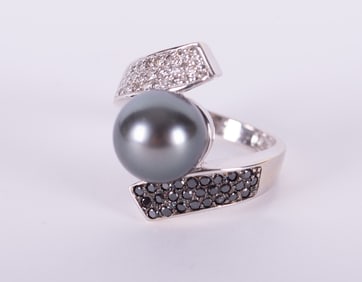 Tahitian Pearl and Diamond Cocktail Ring