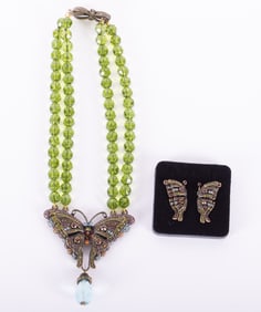 Heidi Daus Crystal Bead and Rhinestone Butterfly Necklace/Choker with Matching Earrings