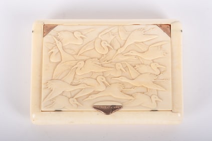 A Japanese Carved Bone Cigarette Case with Cranes