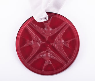 Lalique Crystal Ornament De Noel Ailes Rouge