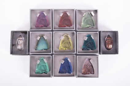 Collection of Nine Lalique Crystal Butterflies and Two Lalique Scarab Beetles