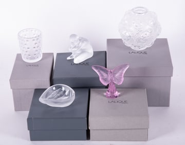 Collection of 5 Pieces Lalique France Sculpture and Bowls